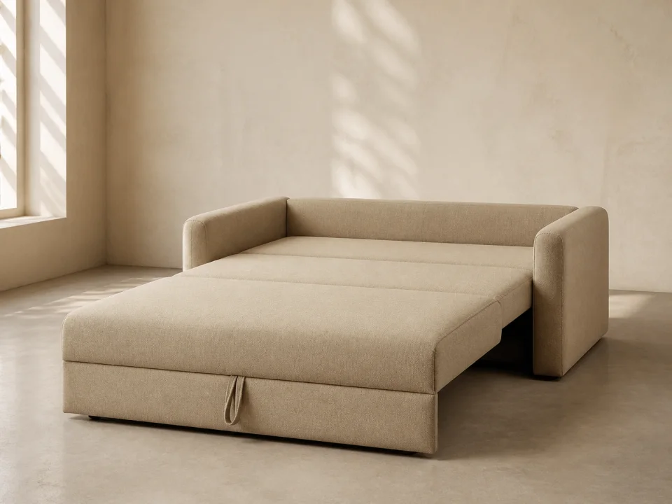 Fold-out compression foam sofa bed for compact rooms