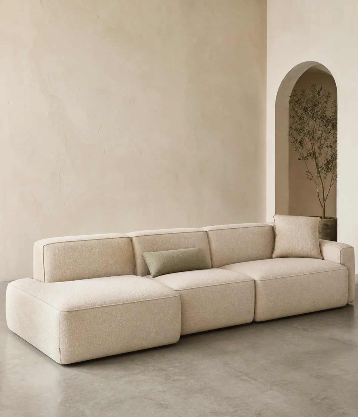 Compression sofa manufacturer inspecting a full-foam modular sofa in China