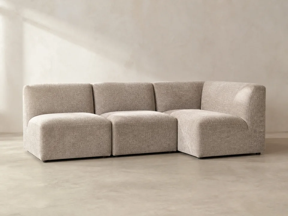 Modular compression sofa arranged as a three-piece sectional